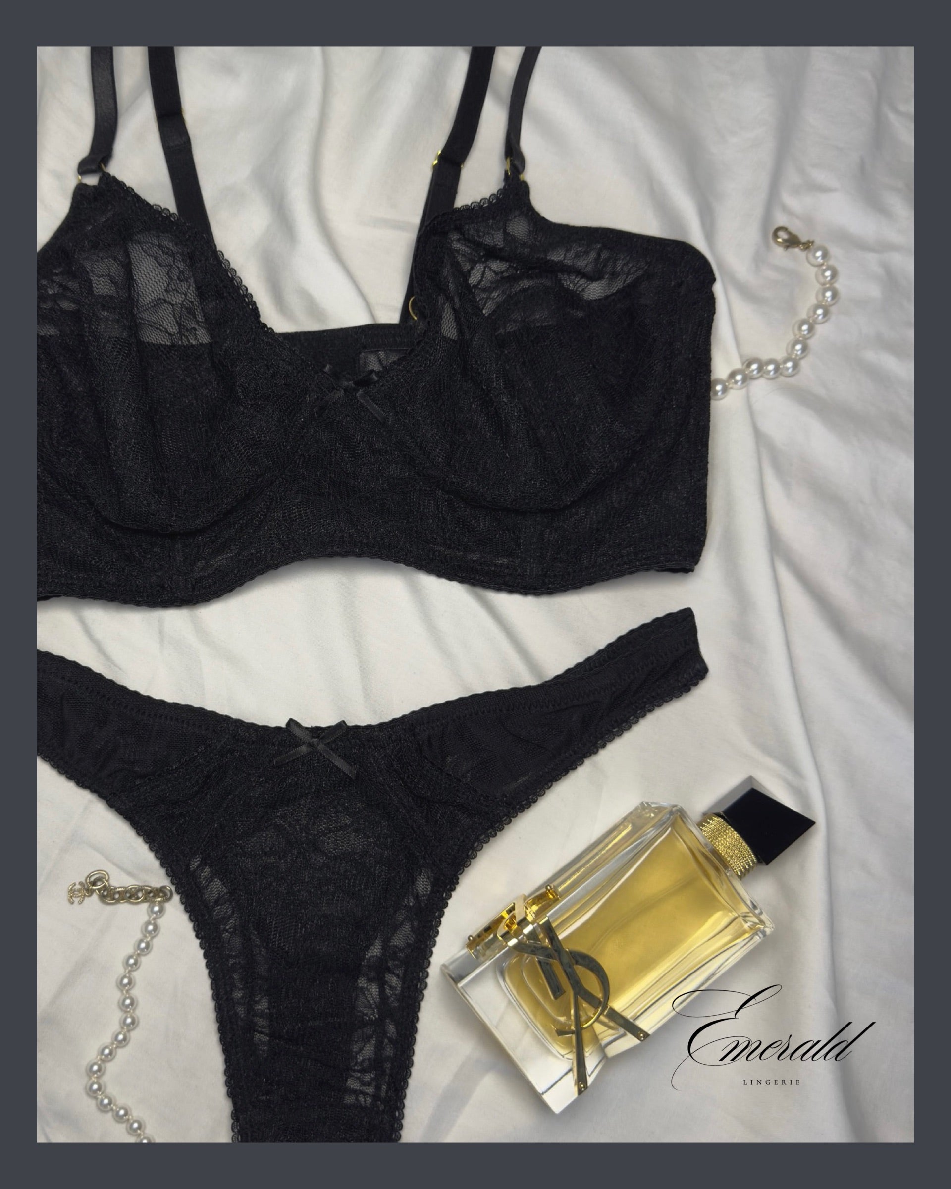 ELLA black lace bustier ()- Emerald Lingerie