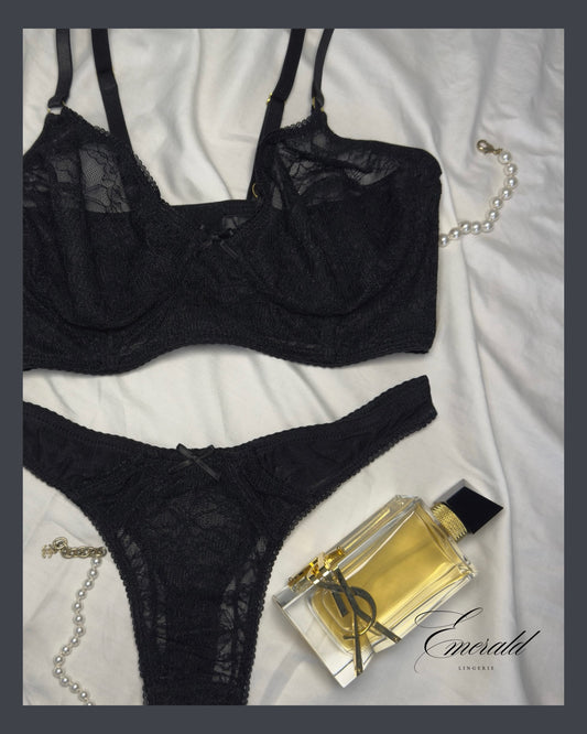 ELLA black lace bustier ()- Emerald Lingerie